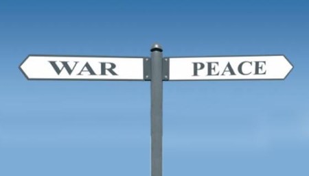 war peace road sign